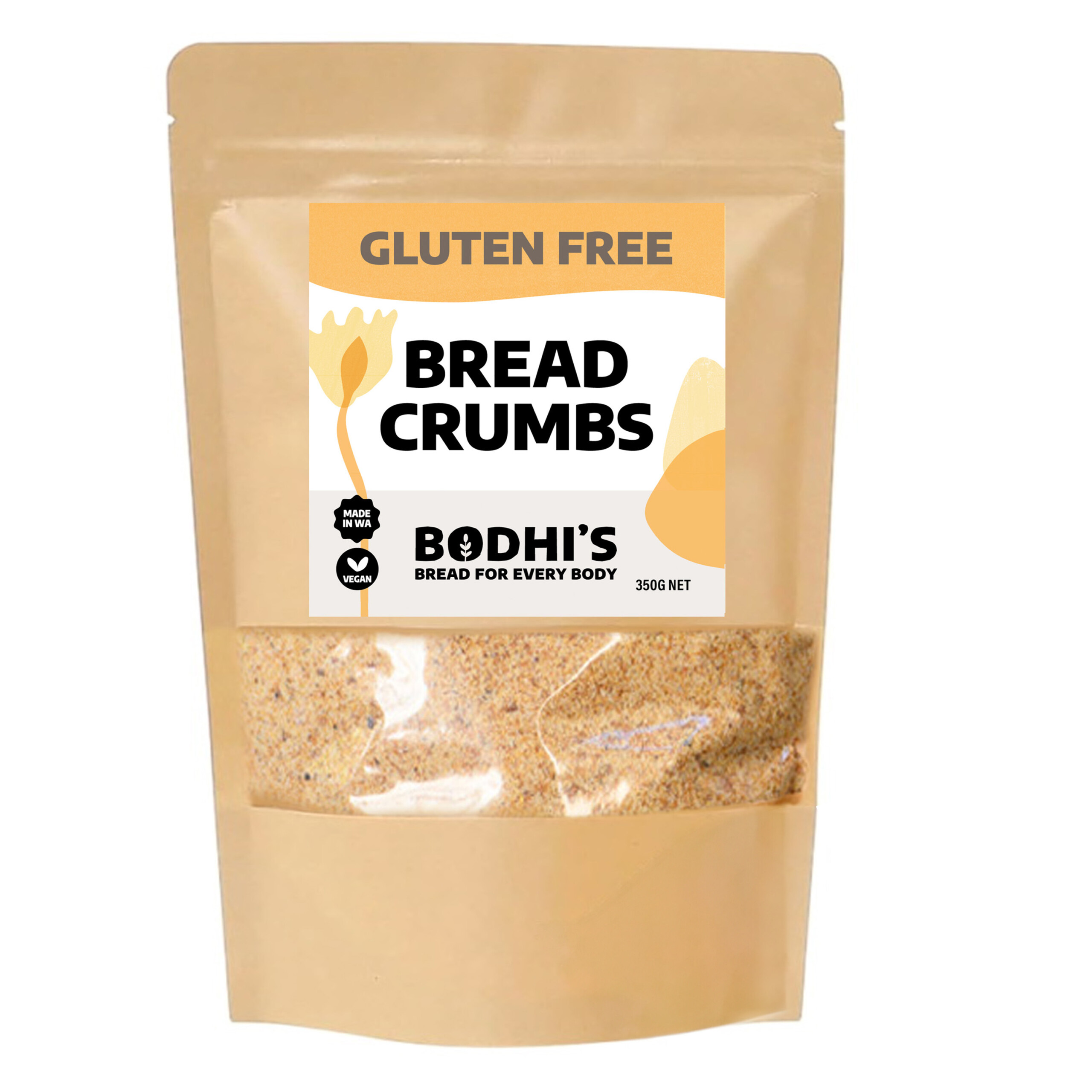 A photo of a pouch of Bodhi's Gluten Free breadcrumbs