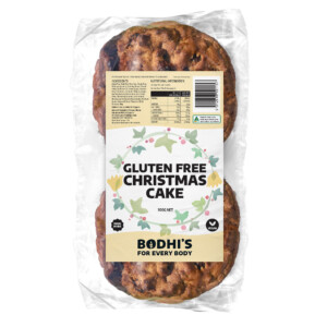 A photo of Bodhi's Gluten Free Christmas cake 2 pack including the label