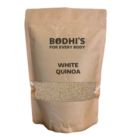 A photograph of a pouch of Bodhi's White Quinoa seeds