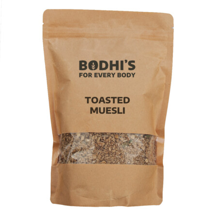 A photo of a pouch of Bodhi's Toasted Muesli